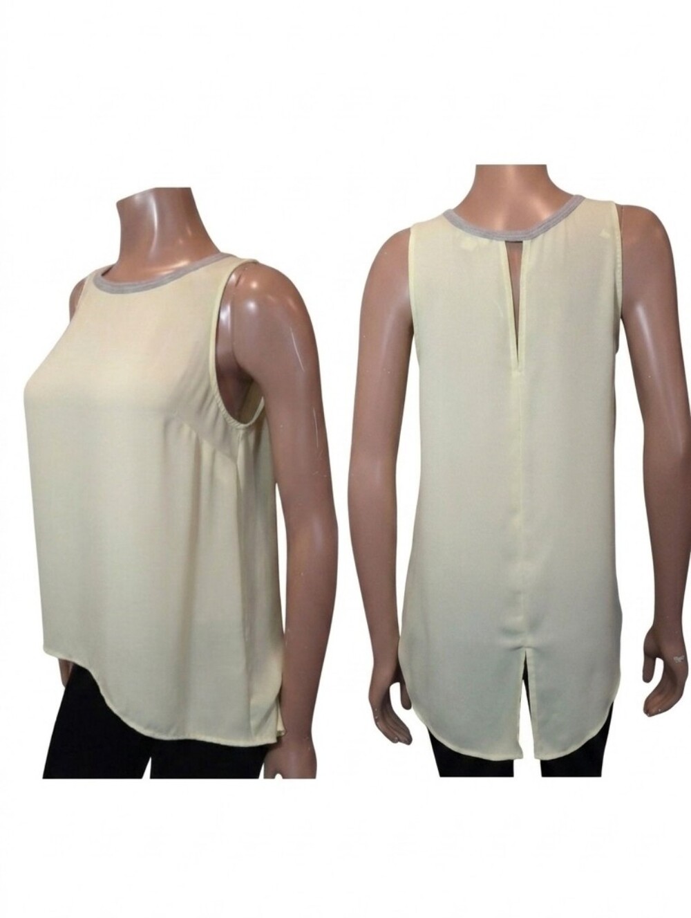 Smart Set Chiffon Blouse Sleeveless Split Slit Back Top High Low Yellow Silver M